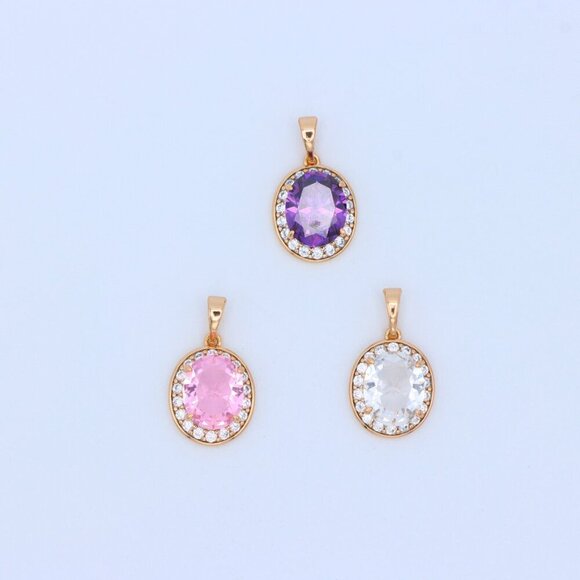 "Oval Purple Pendant with White Crystal Halo in Rose Gold Setting, XPPT1622 - Picture 9 of 12